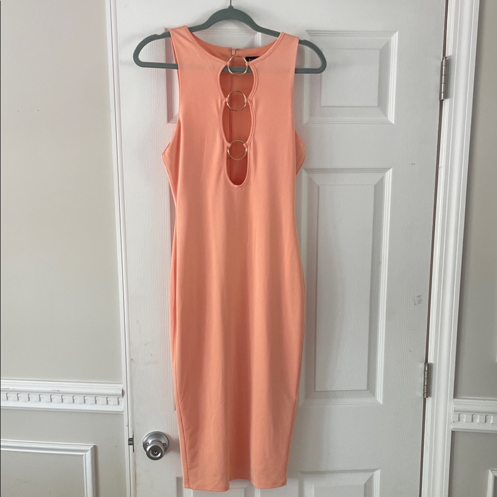 bebe Coral Cut-Out Midi Dress